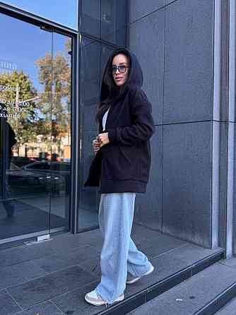 Жіноча тепла кофта оверсайз із капюшоном на блискавці турецький фліс Чорний, 46/48 Одеса