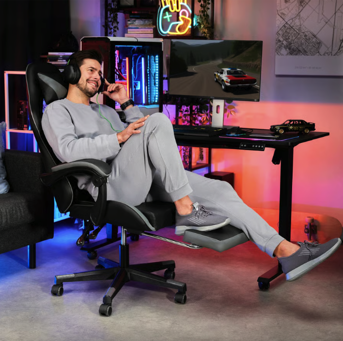 Кресло геймерское с подушками Ragazo усиленное до 150 кг компьютерное игровое офисное для ПК Черное с серым Киев - изображение 5