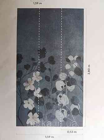Шпалери вінілові Grandeco One roll one motif 2 A41701 панно листя гілки квіти на темно синьому під штукатурку Київ