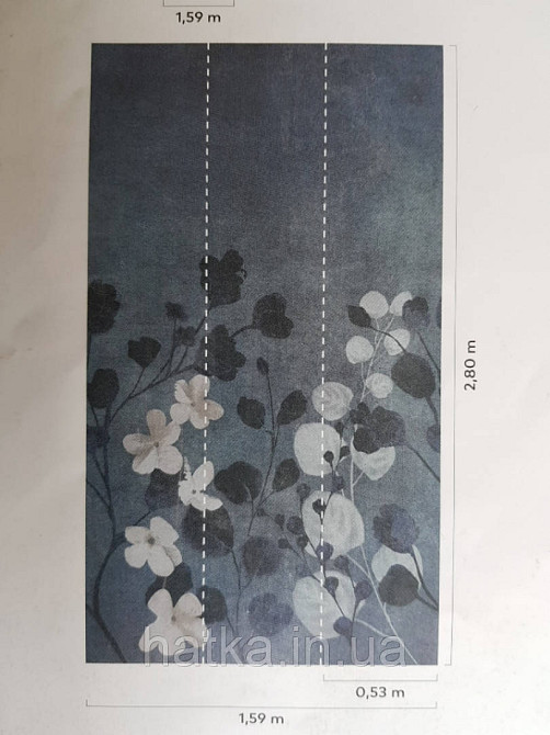Шпалери вінілові Grandeco One roll one motif 2 A41701 панно листя гілки квіти на темно синьому під штукатурку Київ - фото 2