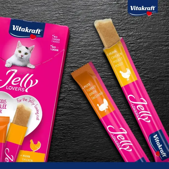 Низкокалорийное желе для кошек Витакрафт Vitakraft Jelly Lovers с курицей и индейкой (2 вкуса), 6 шт × 15 г Винница