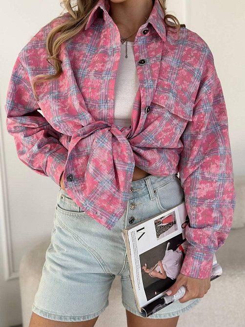 Женская трендовая оверсайз рубашка в клетку коттон варка Барби Одесса - изображение 3