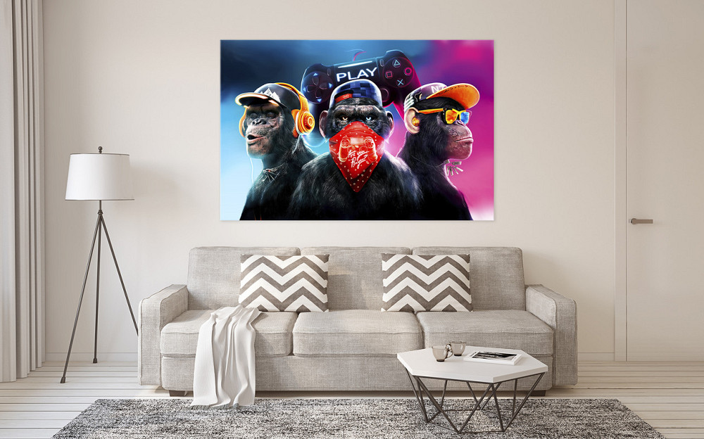Картина полотно  у вітальню / спальню    Три мавпи    MLP_407 ( 60х30см ) 80x120 см Київ - фото 3