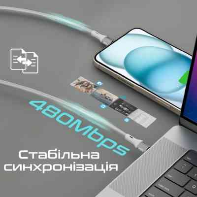 Дата кабель USB-C to USB-C 1.2m 60W PD FletchLink-CC grey Promate (fletchlink-cc.grey) Винница