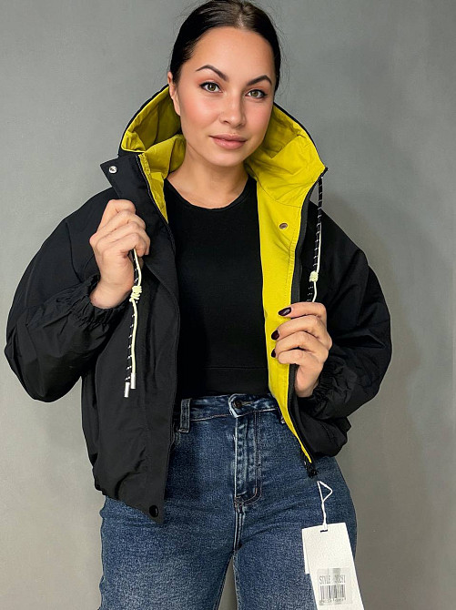 Куртка женская YZY 30281 ветровка с капюшоном оверсайз one size, черный, one size Киев - изображение 2
