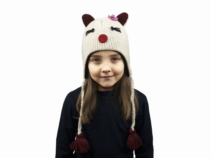 Вовняна шапка дитяча для дівчинки Білий кіт Київ - фото 1