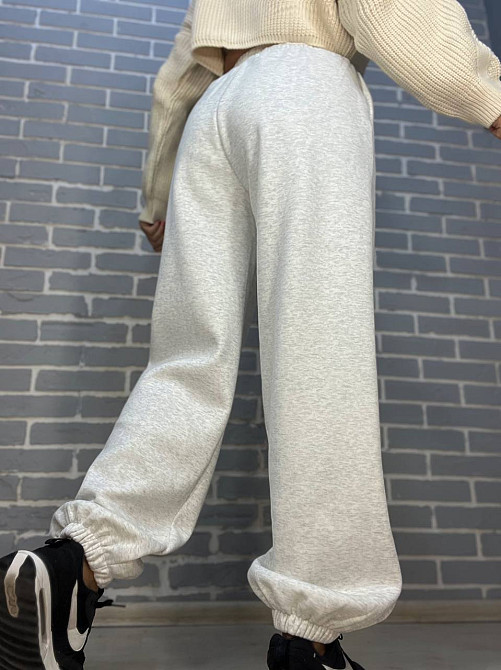 Штаны женские W 6632 спортивные джоггеры утепленные двойная белая резинка на талии светло серые, светло-серый, M Киев - изображение 7