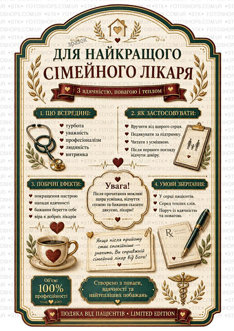 Этикетка на бутылку вина или игристого для семейного врача “Лучшему семейному врачу” | Подарочная этикетка и контрэтикетка врачу | Одесса - изображение 2