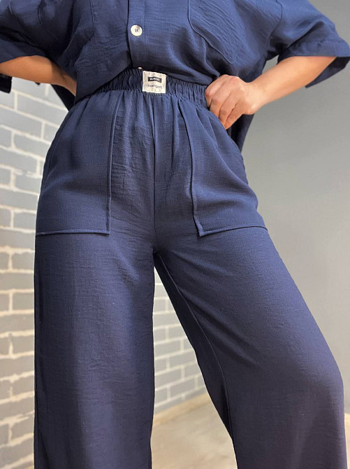 Костюм жіночий Mix Ray 4157 сорочка оверсайз брюки з розрізами по боках рівні від стегна темно синій, темно-синій, M Київ - фото 11