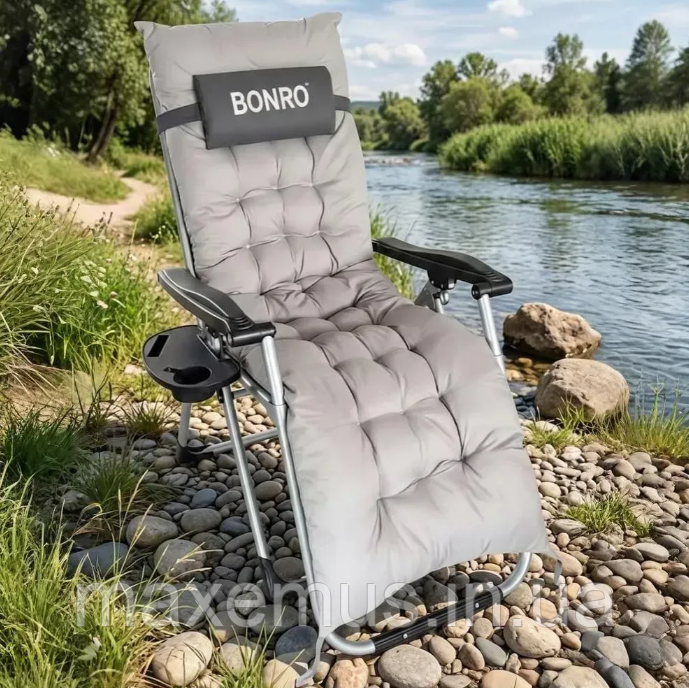 Садовый шезлонг-кресло Bonro B03 с подушкой раскладной туристический шезлонг для отдыха серый Мостиська - фото 4