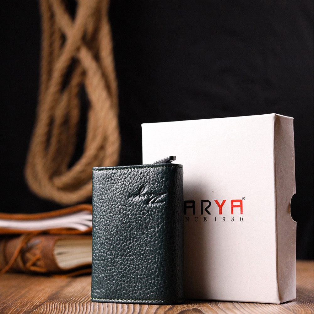 Оригінальна візитниця з натуральної зернистої шкіри Зелений (KARYA) Київ - фото 4