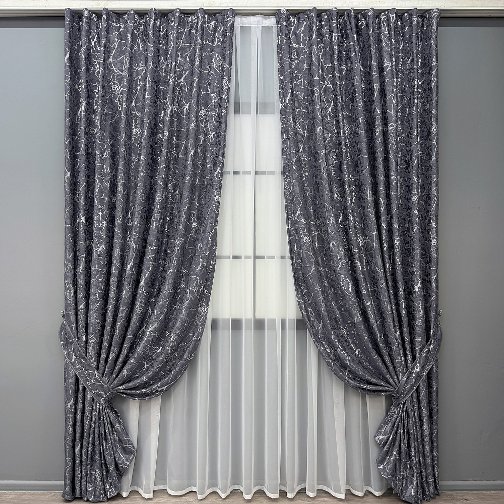 Комплект готових штор VR-Textil Льон мармур Royal Touch № 2004ш Графітовий 190х270 см 2 шт (39-0067) Київ - фото 2