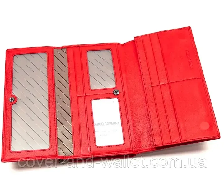 Вместительный женский кожаный кошелёк на магнитах и молнии красного цвета Marco Coverna 1423 Киев - изображение 6