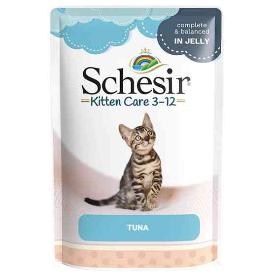 Schesir Kitten Care Tuna ШЕЗИР ТУНЕЦ ДЛЯ КОТЯТ полнорационный влажный корм консервы в желе для котят, пауч 85г Киев
