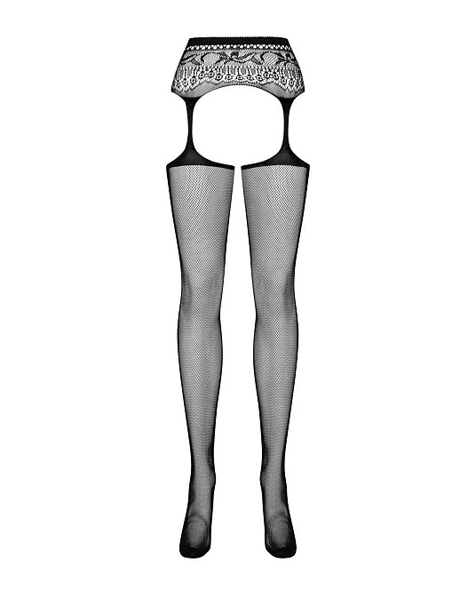 Сетчатые чулки-стокинги с кружевным поясом Obsessive Garter stockings S307 XL/XXL, черные, имитация Sex Aura Киев - изображение 5