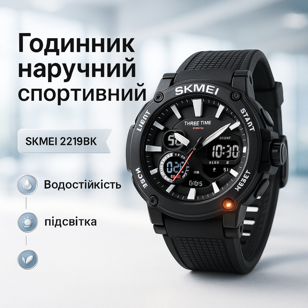 Наручные часы с электронным механизмом SKMEI 2219BK, Часы спортивные многофункциональные CK-87 Львов - изображение 5