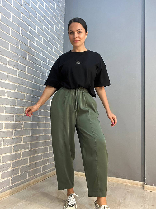 Брюки жіночі Mix Ray 4307 МОМ з резинкою та шнурком на талії, хакі, L Київ - фото 3