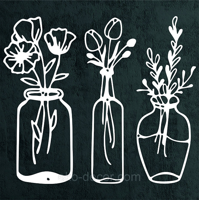 Декоративное настенное Панно «Цветы в баночке» Декор на стену 50*57 см, Белый Киев - изображение 3