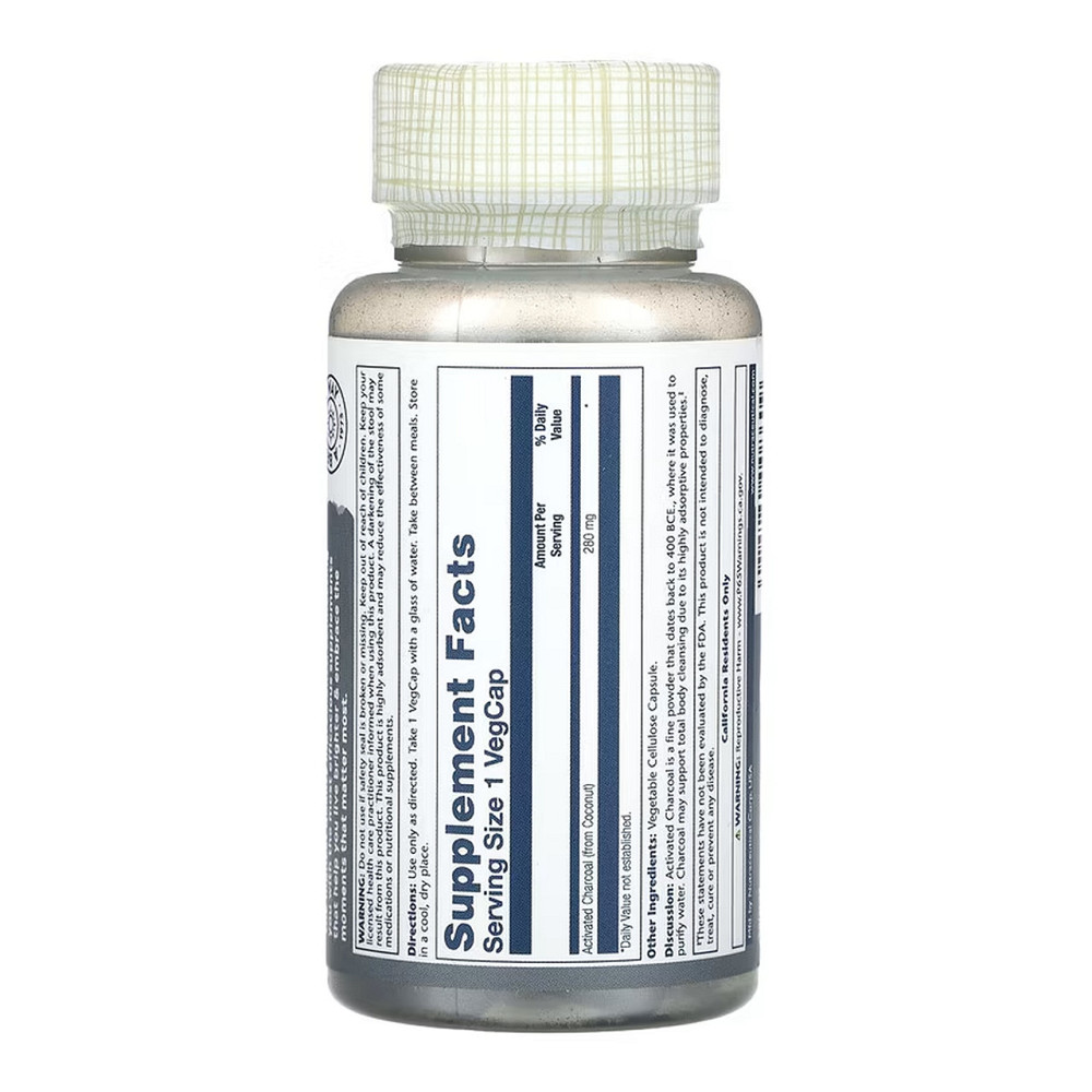 Активированный уголь Solaray Activated Charcoal, Coconut 280mg 90 вег капс Киев - изображение 2