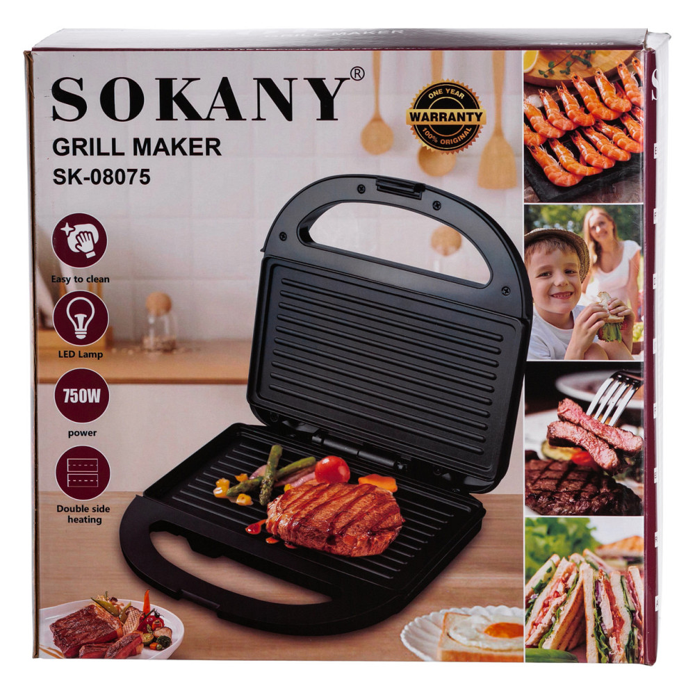 Sokany Електрогриль прижимний з антипригарним покриттям 750 Вт Sokany SK-08075 Коломия - фото 10