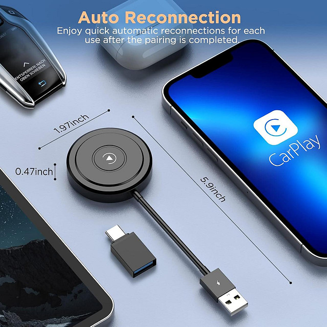 CarPlay бездротовий адаптер для iPhone з iOS 10+ Apple Plug&Play донгл для авто зі штатним карплей, перетворення дротового карплей Київ - фото 7