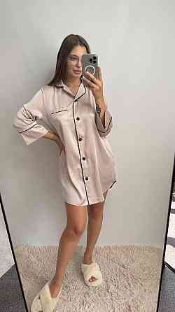 Жіноча нічна сорочка подовжена шовкова XL Світлий Бежевий Харків