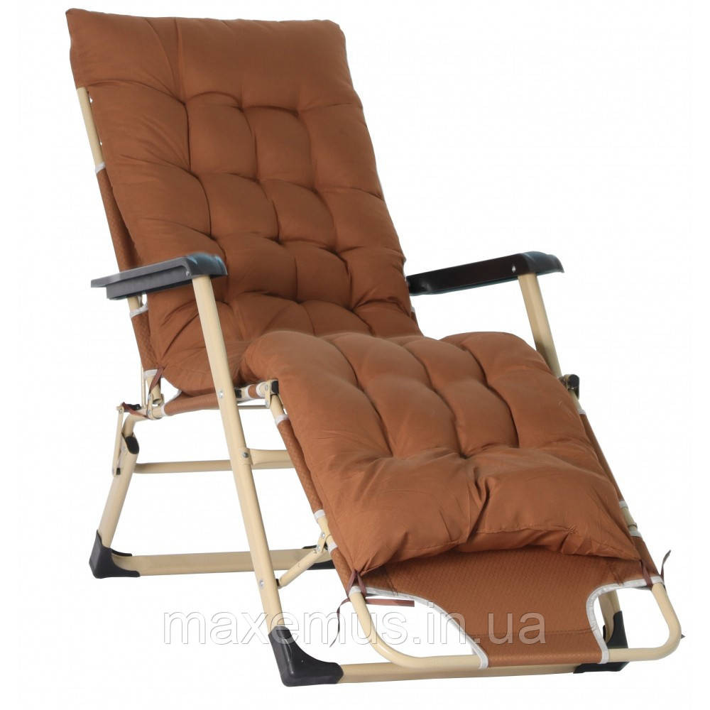 Раскладное кресло шезлонг туристический Bonro 178 см Садовый лежак пляжный шезлонг + подушка коричневый Мостиська - фото 8