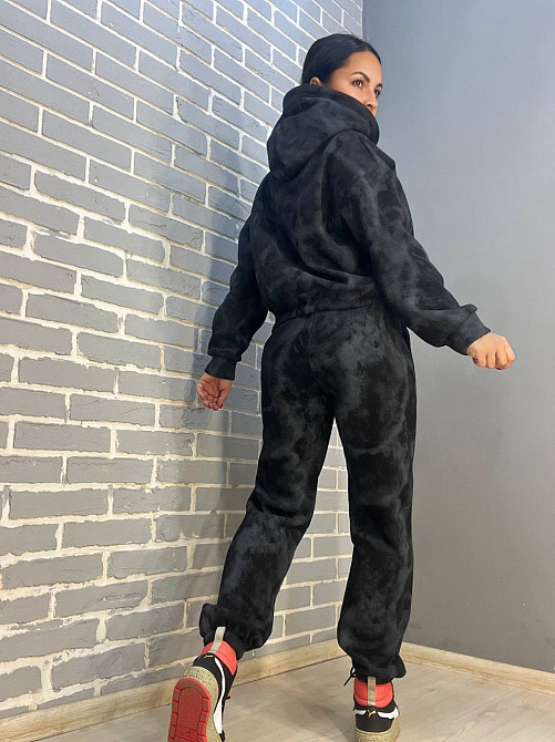 Костюм жіночий Joy One 98596 худі капюшон з джоггерами варений мармуровий утеплений чорний, чорний, L Київ - фото 2