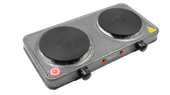 Электрическая плита Domotec MS-5822 с 2 конфорками, мощность 2000 Вт, серый корпус, компактная модель Одесса
