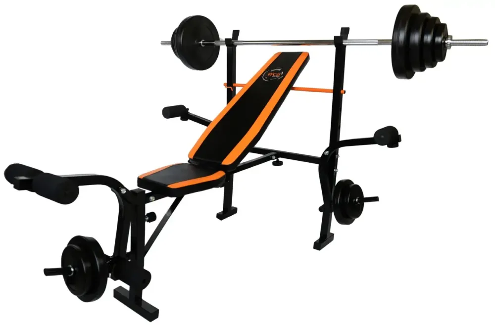 Лавка для жиму з тренажерами + 4 грифа + блінами 112 кг Гантелі, гирі, штанги та диски комплект Київ - фото 4