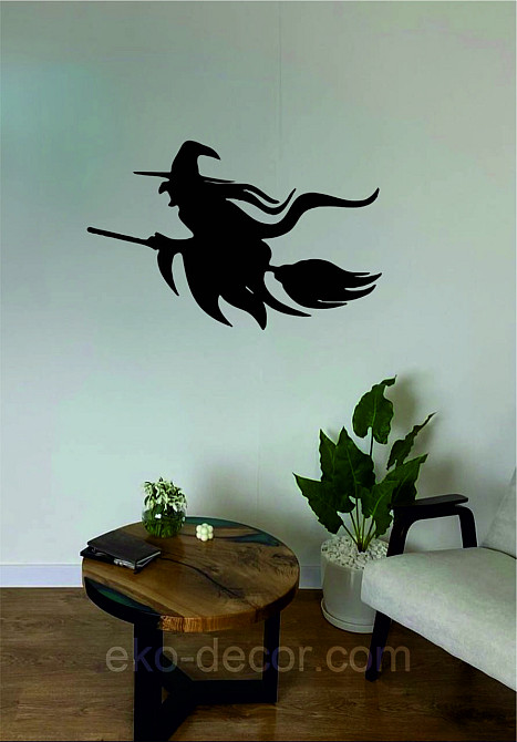 Декоративное настенное Панно «Ведьма на метле с котом», Декор на стену 110*70 см, Черный Киев - изображение 10