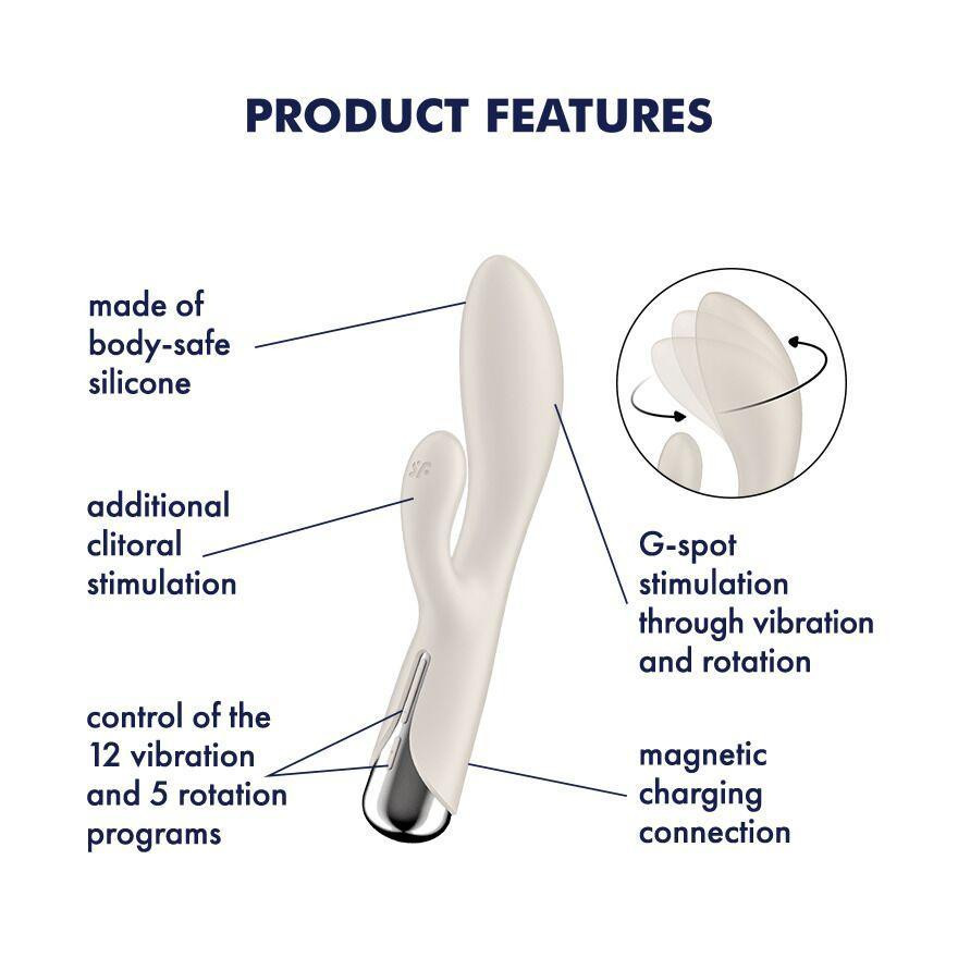 Вібратор-кролик з ротацією Satisfyer Spinning Rabbit 1 Beige, 3 мотори Sex Aura Київ - фото 7