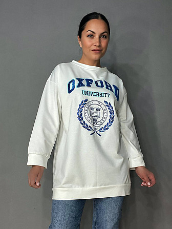 Свитшот женский LSK 6011 удлиненный оверсайз туника с вышивкой Oxford, белый, one size Киев - изображение 11