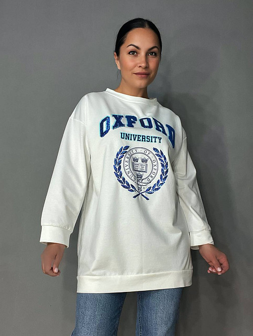 Світшот жіночий LSK 6011 подовжений оверсайз туніка з вишивкою Oxford, білий, one size Київ - фото 11