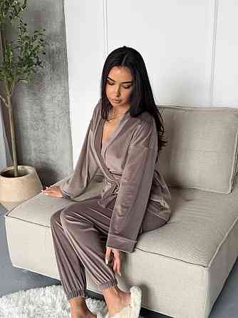 Женский стильный домашний велюровый комплект тройка Капучино Одесса