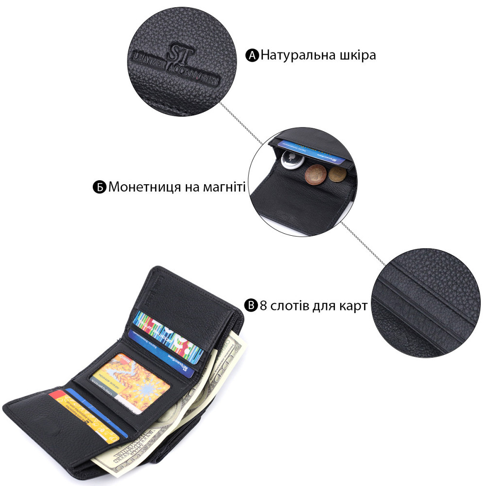 Красивое женское портмоне с монетницей из натуральной кожи ST Leather 22728 Черный Киев - изображение 8