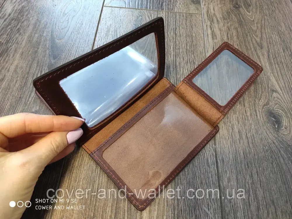 Шкіряна обкладинка на водійське посвідчення з файлами бордового кольору Київ - фото 5