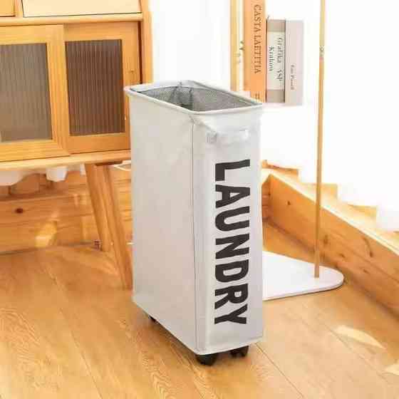 Корзина в ванную комнату со съемным мешком сеткой для хранения и стирки белья,складная на колесах,светло-серый Каменец-Подольский