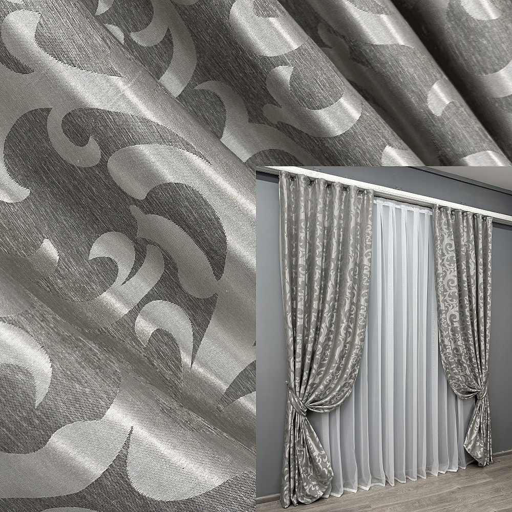 Комплект готовых штор VR-Textil Жаккард Вензель № 293ш Серый 150х270 см 2 шт (30-043) Киев - изображение 9