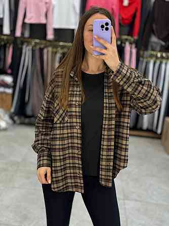 Женская рубашка в клетку oversize из турецкой фланели, коричневая, 48-50-52 Лубны