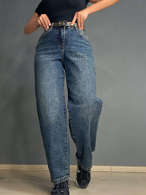 Джинси жіночі Vanver 8252 skater jeans широкі з ременем сині, синій, 27, 27, 74 см, 103 см Київ - фото 1