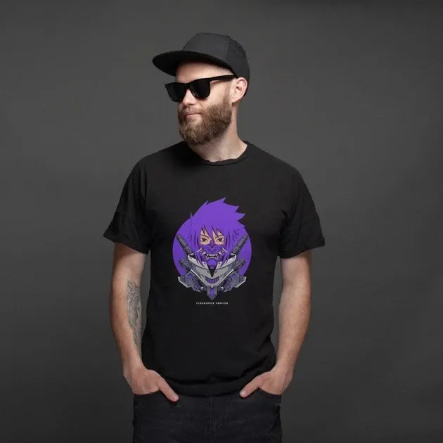 Футболка чоловіча з  принтом Наруто Саске Кібер Версія Розмір 48 Anime0104 Дніпро - фото 3