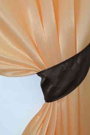 Кухонные шторы VR-Textil № 073к с ламбрекеном и подхватами персиковый с коричневым 270х170 см (52-0189) Киев