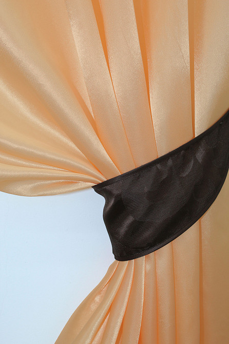 Кухонные шторы VR-Textil № 073к с ламбрекеном и подхватами персиковый с коричневым 270х170 см (52-0189) Киев - изображение 3