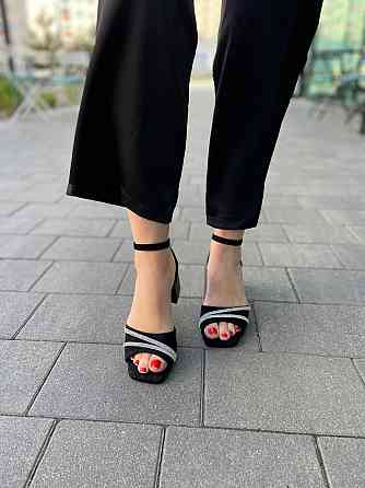 Meideli Красиві чорні босоніжки літні на підборах молодіжні з еко замші MEIDELI H008H-11 р. 36- Киев