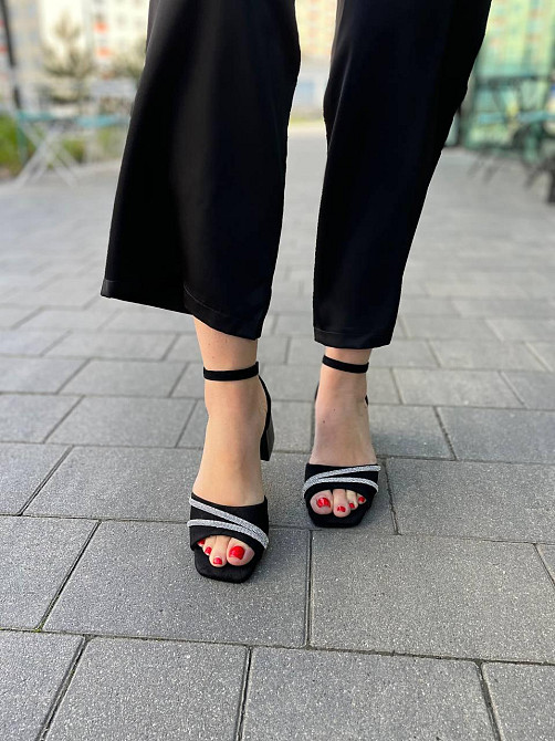 Meideli Красиві чорні босоніжки літні на підборах молодіжні з еко замші MEIDELI H008H-11 р. 36- Киев - изображение 6