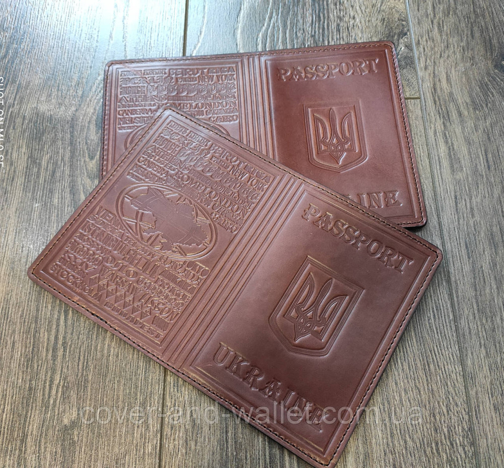 Шкіряна обкладинка на паспорт з тисненням «Герб України» Київ - фото 1