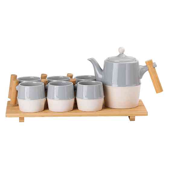 Yiwu Чайний сервіз на 6 персон з бамбуковою підставкою сірий HP-15-22 Коломыя