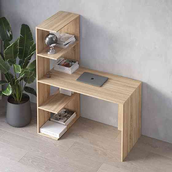 Комп’ютерний стіл VAYS M-16 Дуб Сонома, письмовий з боковим стелажем зліва, ЛДСП, 120×60×148 см - для дому, навчання, офісу Львів
