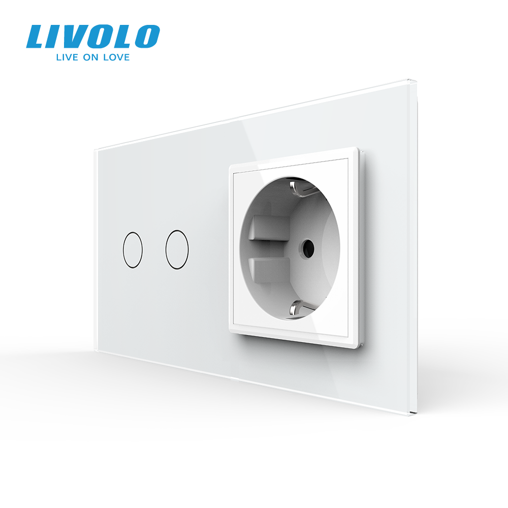 LIVOLO Сенсорний прохідний/перехресний вимикач 2 сенсора 1 розетка LIVOLO білий матове скло Коломыя - изображение 1